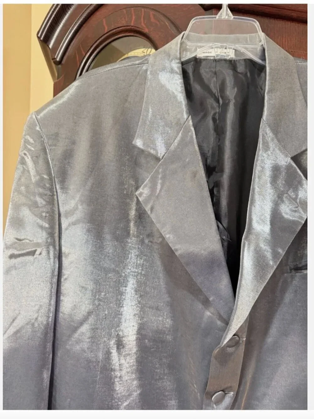 VTG Falcone Mens Luxury Silver Metallic Gray Long Maxi Coat Blazer Jacket Sz 52R